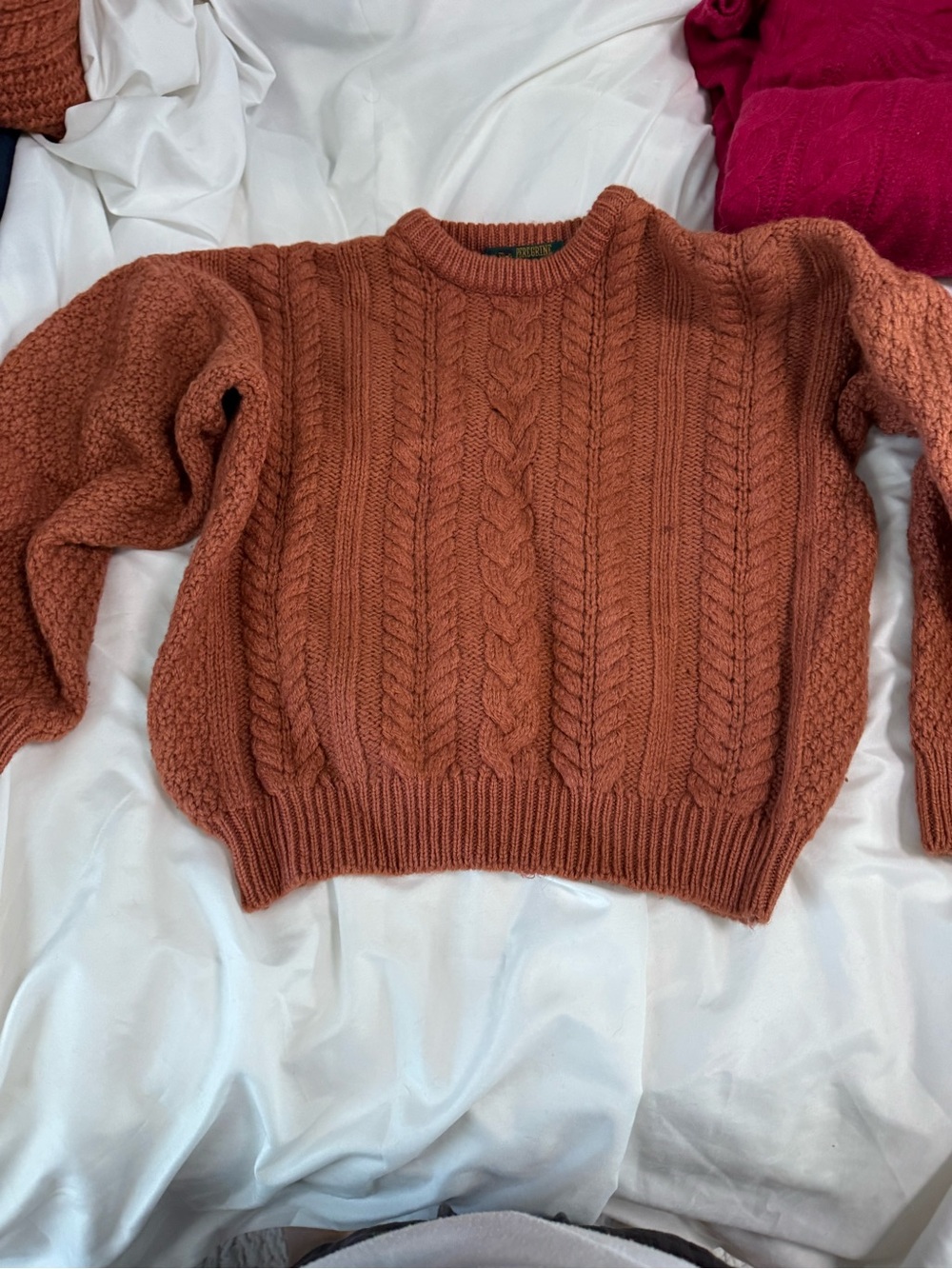 Cable Knit Crewneck Sweater in Rust - Women
